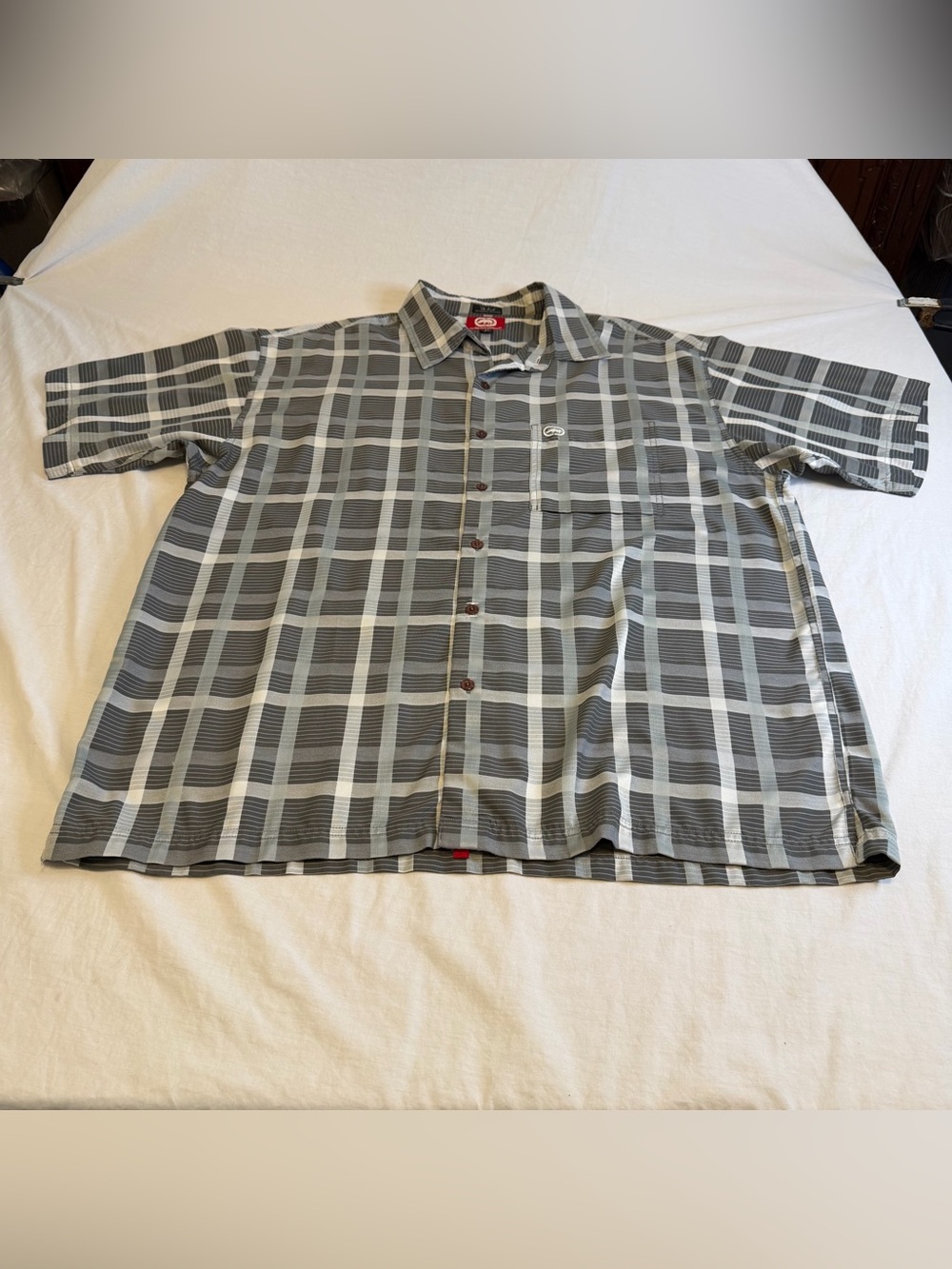 Ecko Unlimited Gray Plaid Short Sleeve Button-Up Shirt size XL